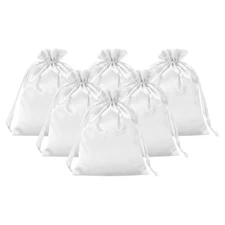 6Pcs 8" x 6"  Satin Gift Bag with Drawstring,White