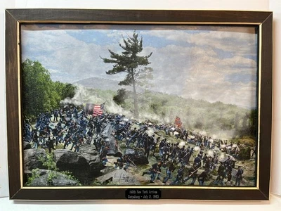 Gettysburg 14"x20" Print/Frame Paddy O'Rourke 140th New York Little Round Top - Image 1 of 2