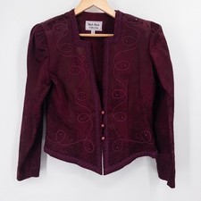 VTG Whimsigoth Nah Nah Burgundy Brocade Jacket Top Sz 12 Witchy Victorian Goth