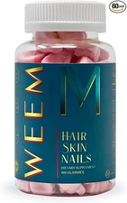 WEEM Hair Skin and Nails Gummies - Supports Healthy Hair - Vegan biotin Vitamins