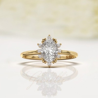 3.2Ct Oval Cut IGI Certified Lab-Grown Diamond Halo Cluster Ring 14k Yellow Gold