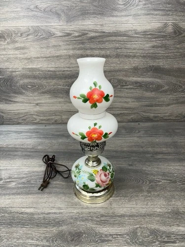 Vintage Hand Painted 3 Way Boudoir Table Lamp Roses
