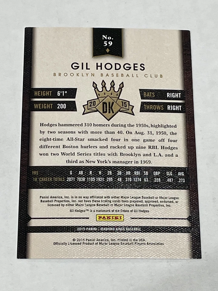 2015 Panini Diamond Kings Baseball #59 - Gil Hodges - Brooklyn Dodgers - Image 2 of 2