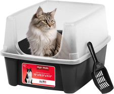 Large Open Top Cat Litter Box with High Sided Walls Tall Scatter Shield Scoop In