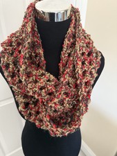 Chunky Infinity Scarf Red/Tan Soft And Cozy, Hand-crocheted Gifts
