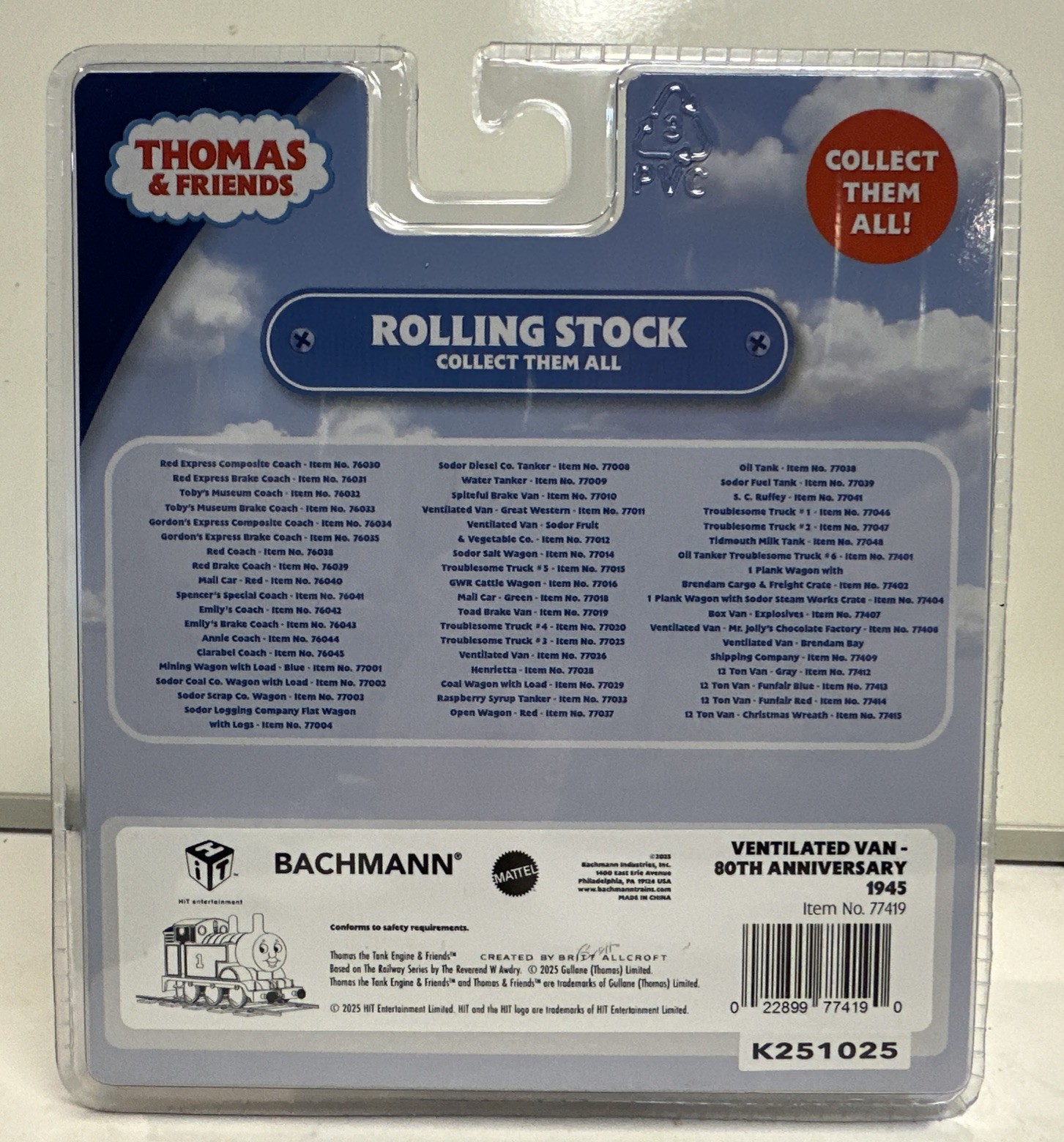 Bachmann HO Scale Thomas & Friends 1945 80th Anniversary Ventilated Van #77419