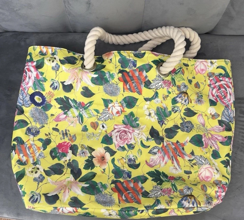 Bolso de Mano Christian Lacroix Grande Floral, Asas de Cuerda, Amarillo/Floral, Bolso, Usado Foto 2 de 4