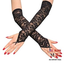 Fingerless Gloves for Women,Long Bridal Gloves,Floral Lace Black
