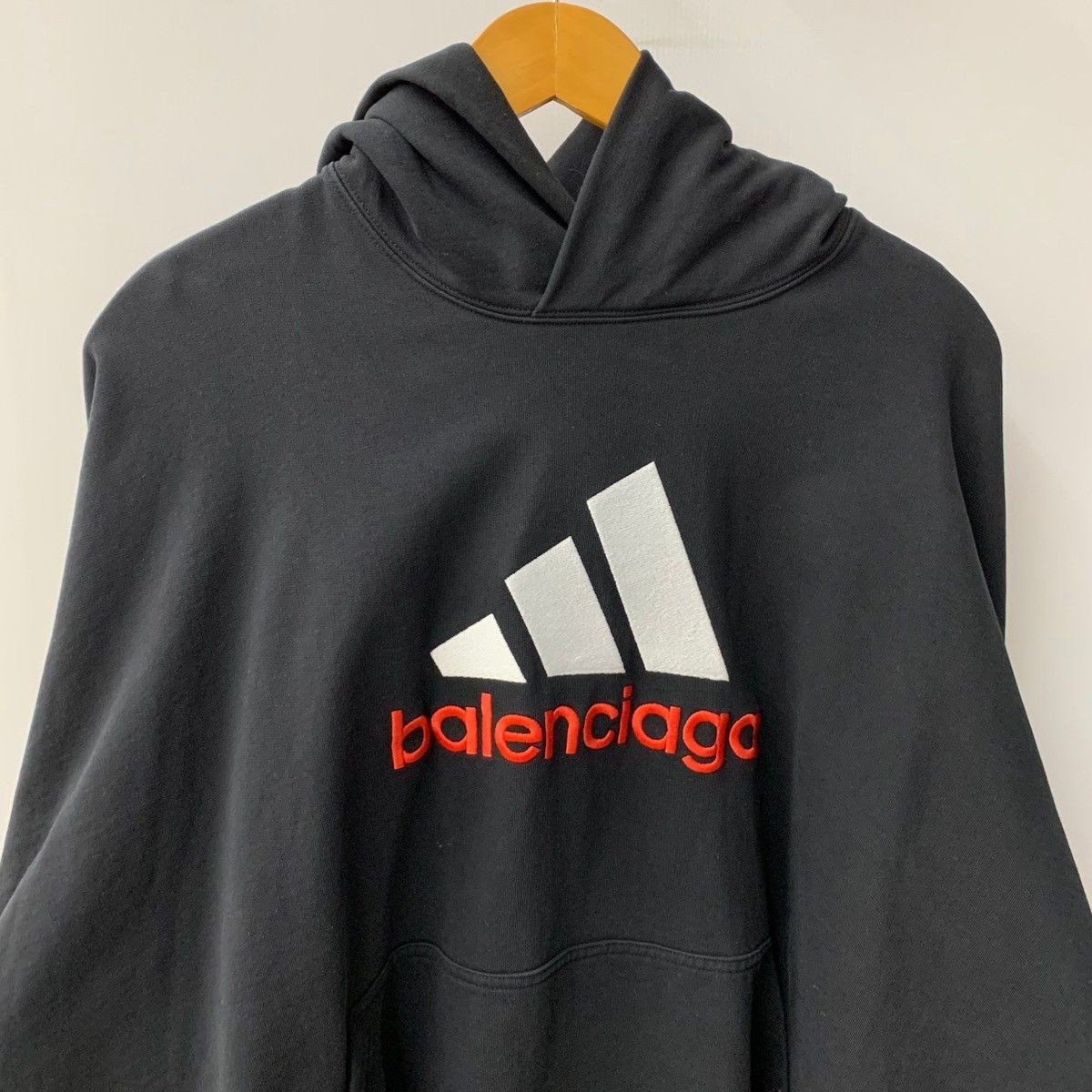 Balenciaga x Adidas Embroidered Logo Hoodie Black 2 XL Used From Japan thumbnail 3