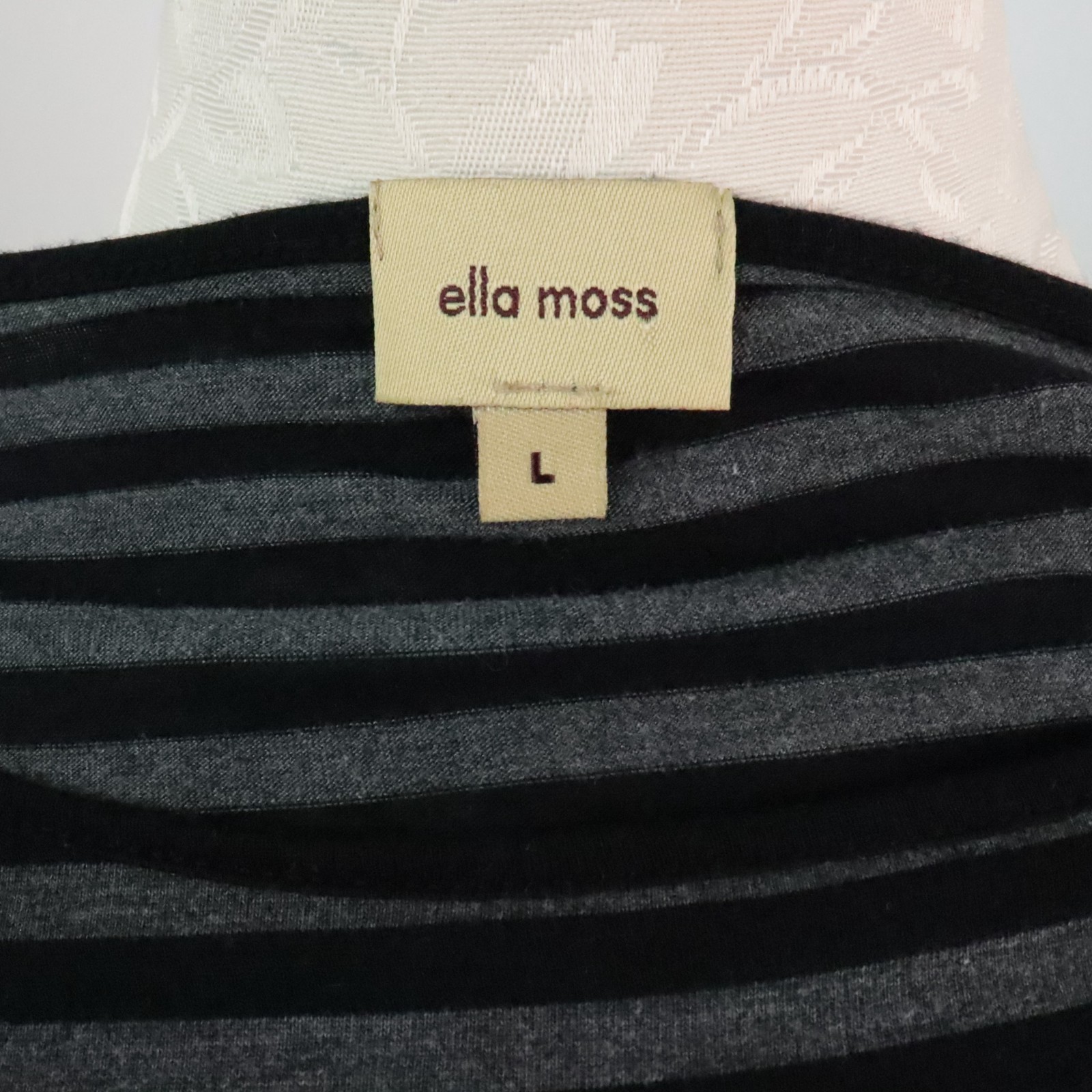 Ella Moss Women's L Gray Black Striped Semi-Sheer Long Sleeve Emo Skater Dress