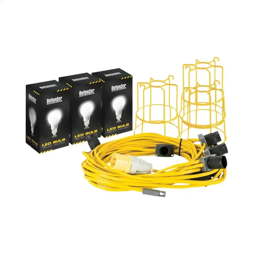 Defender E89811 22m Festoon String Lighting Site Light Kit + LED Bulbs 110v