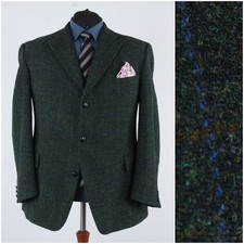 Mens Check HARRIS TWEED Jacket 50R UK Size Dark Green Wool Sport Coat Blazer