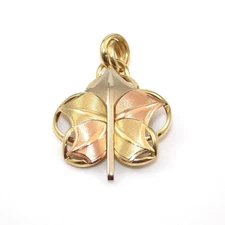 14K Yellow White Rose Gold Tri-Gold Italy Flower Leaf Pendant