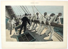 America’s Cup Yacht "Columbia", Crew, Sailing, Race Antique nautical print 1899