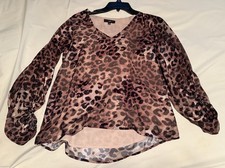 VICI FATE Leopard Print Sheer Balloon Sleeve Blouse Size Small V-Neck Boho Top
