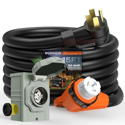 Rophor 50 Amp Generator Cord and Pre-Drilled Power Inlet Box, 15FT Heavy Duty...