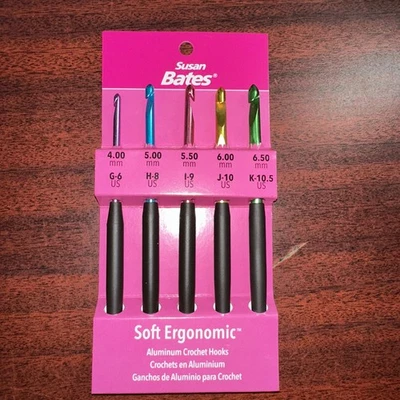 Susan Bates Silvalume Soft Ergonomic Crochet Hooks Set Sizes G6 to K10.5