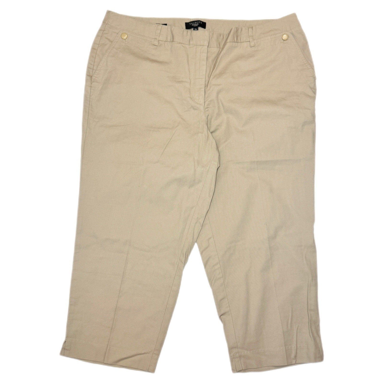 Talbots Womens Heritage Cropped Pants Chinos Size 18W Khaki Button Detail Sailor