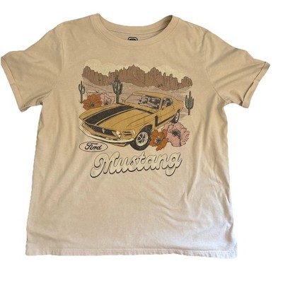 Ford Mustang T-shirt Women s Large Cotton Blend Beige Tee Desert Floral Graphic