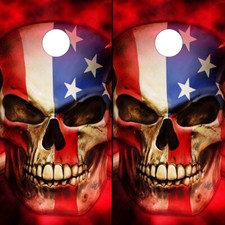 American Patriot Skull Cornhole Board Wraps ONLY American Flag Vinyl USA 2 Pk