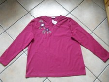 Neu Maria Rossi Langarmshirt Shirt Gr. 42 beere mit Steinchenzier und Stickerei 