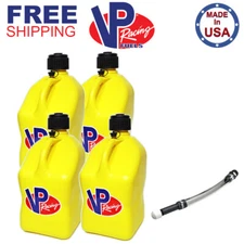 VP Racing 4 Pack Yellow 5.5 Gallon Square Utility Jug + 1 Deluxe Fill Hose