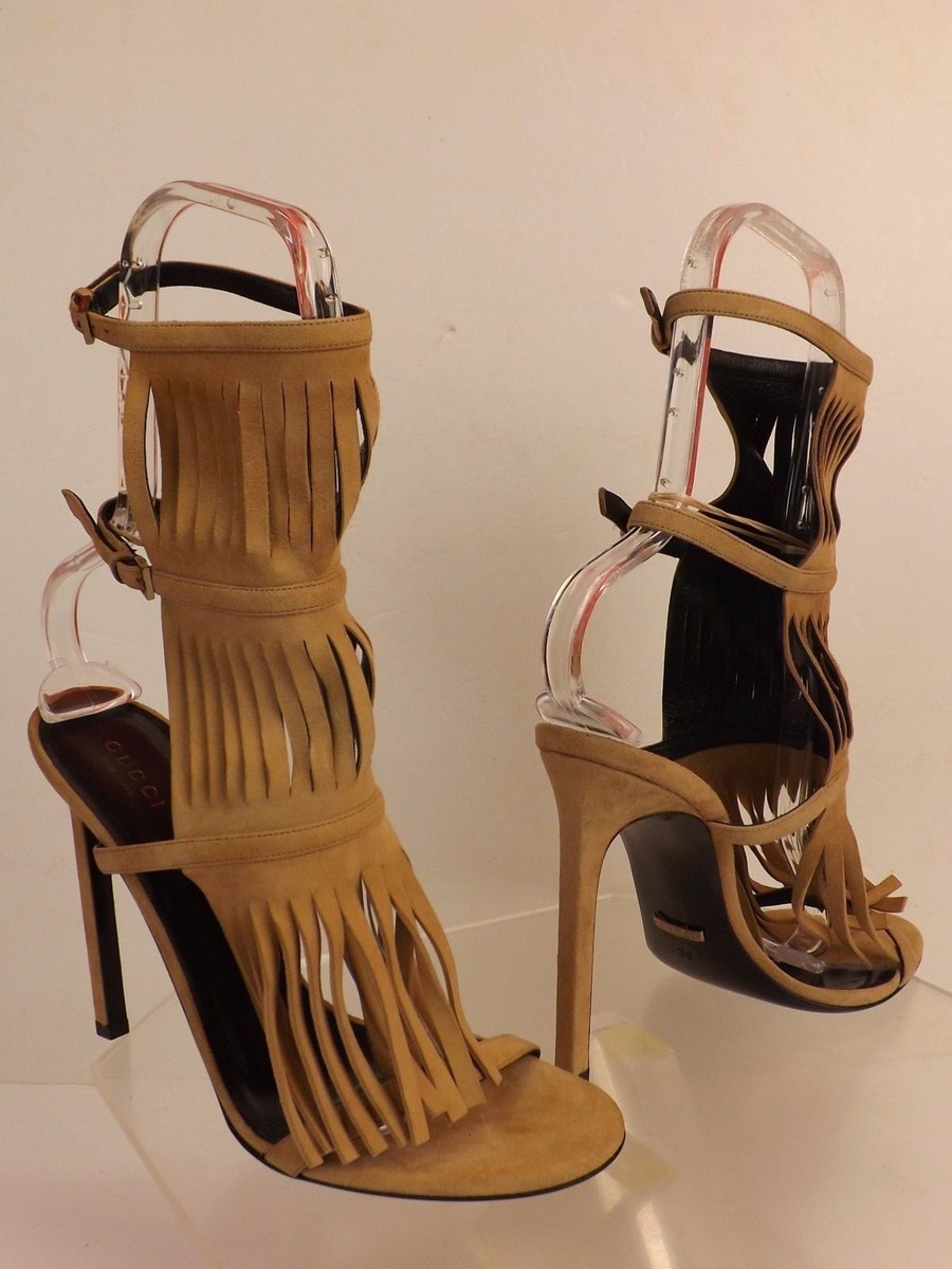 GUCCI★素敵！BECKY PURPLE SUEDE FRINGED HIGH HEEL SANDAL GUCCI BECKY SEXY PURPLE FRINGED HIGH HEEL CAGE 37.5 38.5 39