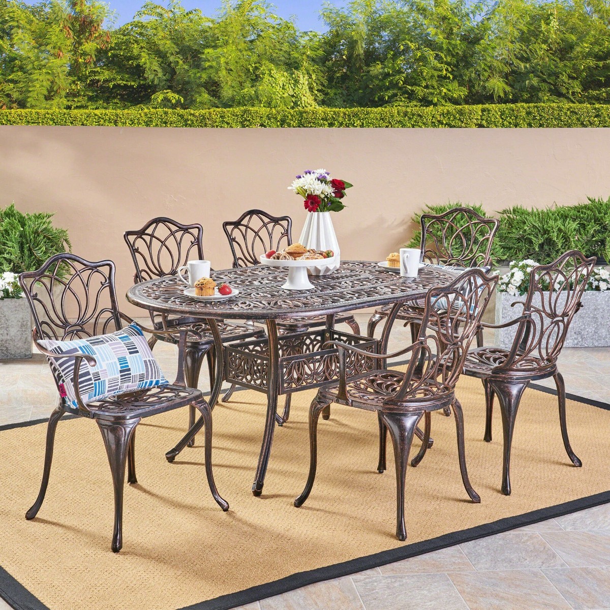 Gardena Outdoor 7pc Cast Aluminum Dining Set