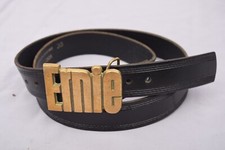 Vintage BBB 1978 Solid Brass Baron Buckle Ernie Cut-Out  Black Leather Belt 38"