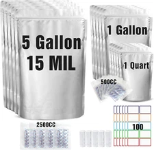 15 Mil 5 Gallon Mylar Bags for Food Storage with 2500Cc Oxygen Absorbers - 55 Pa