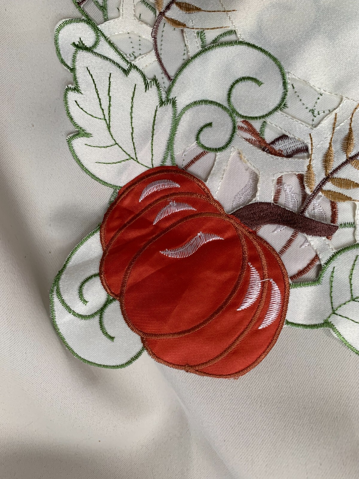 Fall White Orange Table Runner Fall PUMPKINS & LEAVES 13" X 68" WA04