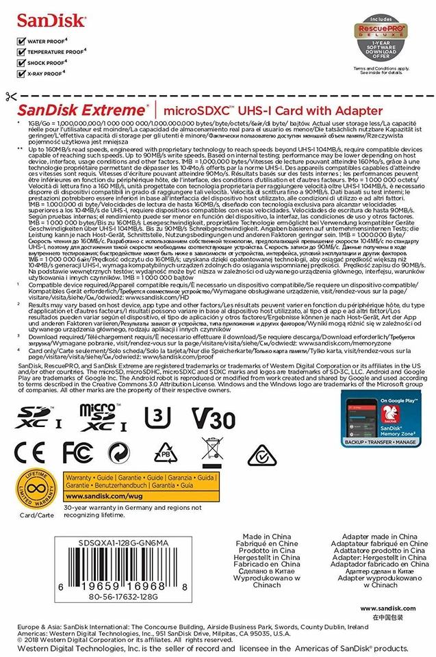 SanDisk Extreme 128GB 160MB/S Class 10 Micro SD MicroSDXC U3 Memory Card SDSQXA1 - Image 2 of 4