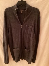 Tasso Elba Men  s Grey 90 Cotton Long Sleeve Multi Pocket Zip Up Sweater M