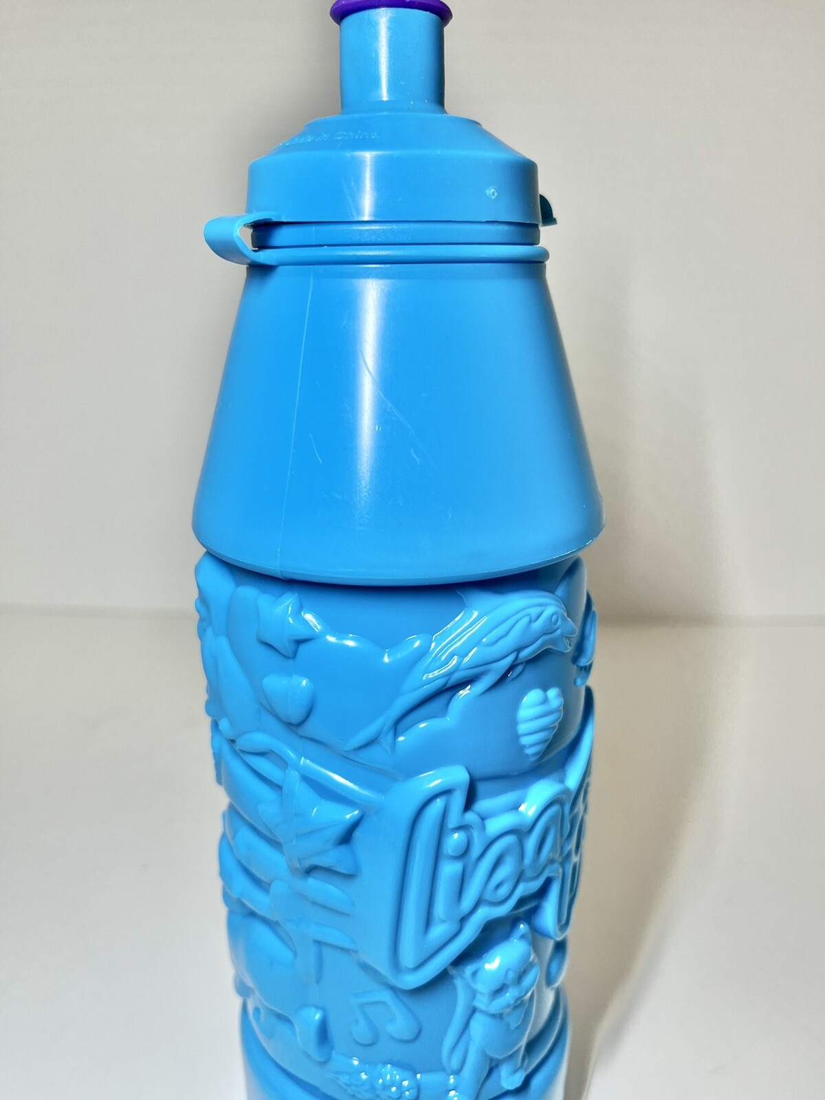 Vintage Lisa Frank Water Bottle Plastic Blue Embossed Dog Cat Dolphin