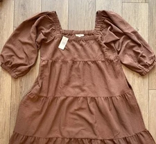 NWT Grade & Gather Women XL Brown Tiered Ruffle Balloon Sleeve Sundress A Line