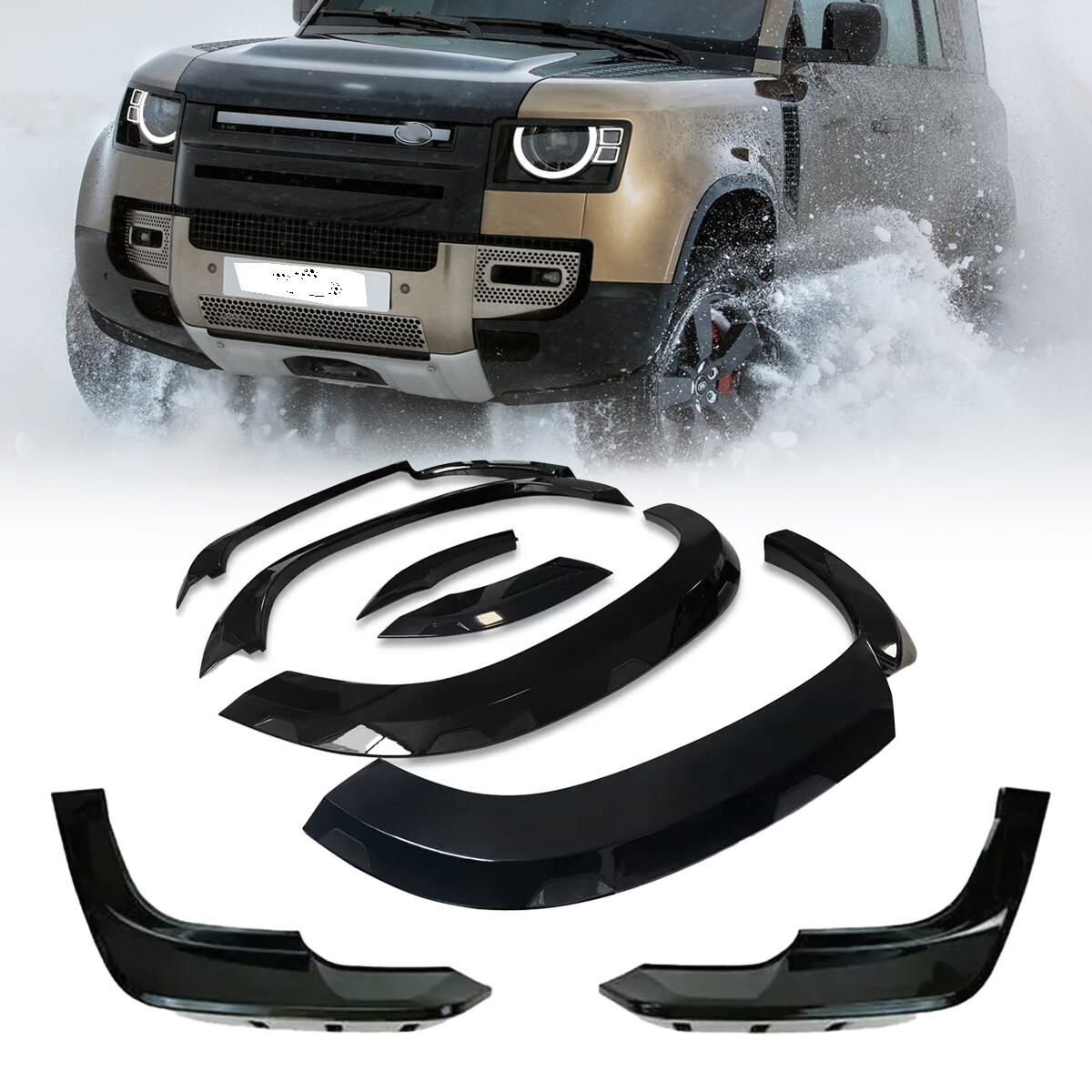 Gloss Black For Land Rover Defender 110 Fender and Bumper Lip Chin