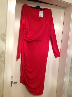 H&M RED LONG SLEEVE BODYCON TUBE PARTY EVENING SEXY DRESS SIZE L