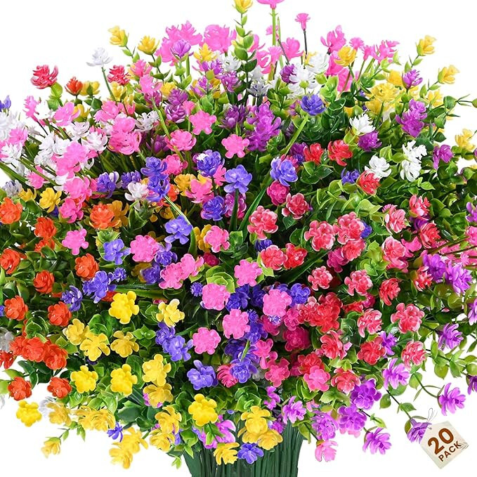 Artificial Plants Outdoor, 20PCS Artificial Flowers, UV Resistant Fake Flowers,-image