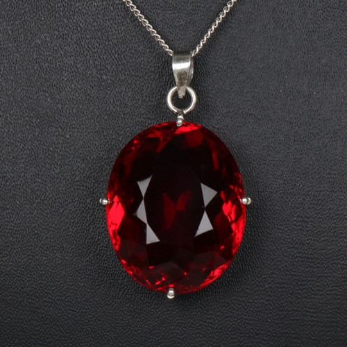 50 Ct. Red Topaz Oval Shape Solid 925 Silver Pendant Statement Piece Lab Created