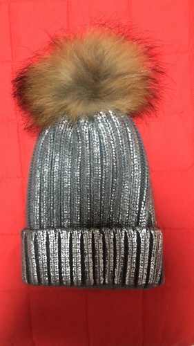 Cappello Argento Pon Pon Pelliccia Inverno Berretta Donna Ragazza Taglia S  | eBay
