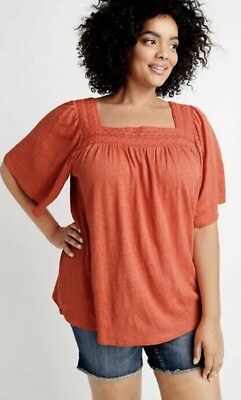 NWT Ryllace Spice Market Tee 100% Organic Linen Crochet Boho Tunic Top $118 1X