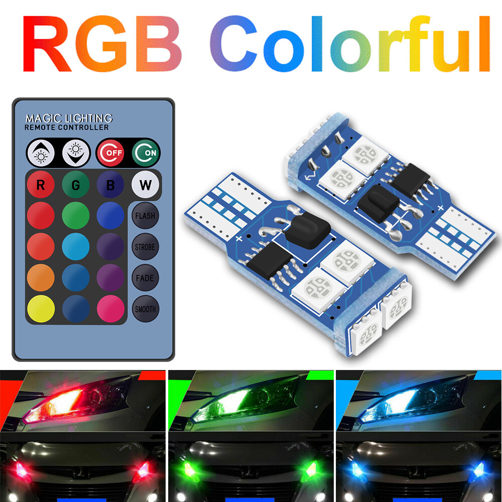 2Pcs RGB T10 194 2825 W5W LED Bulbs for Interior Map Dome License Plate Lights