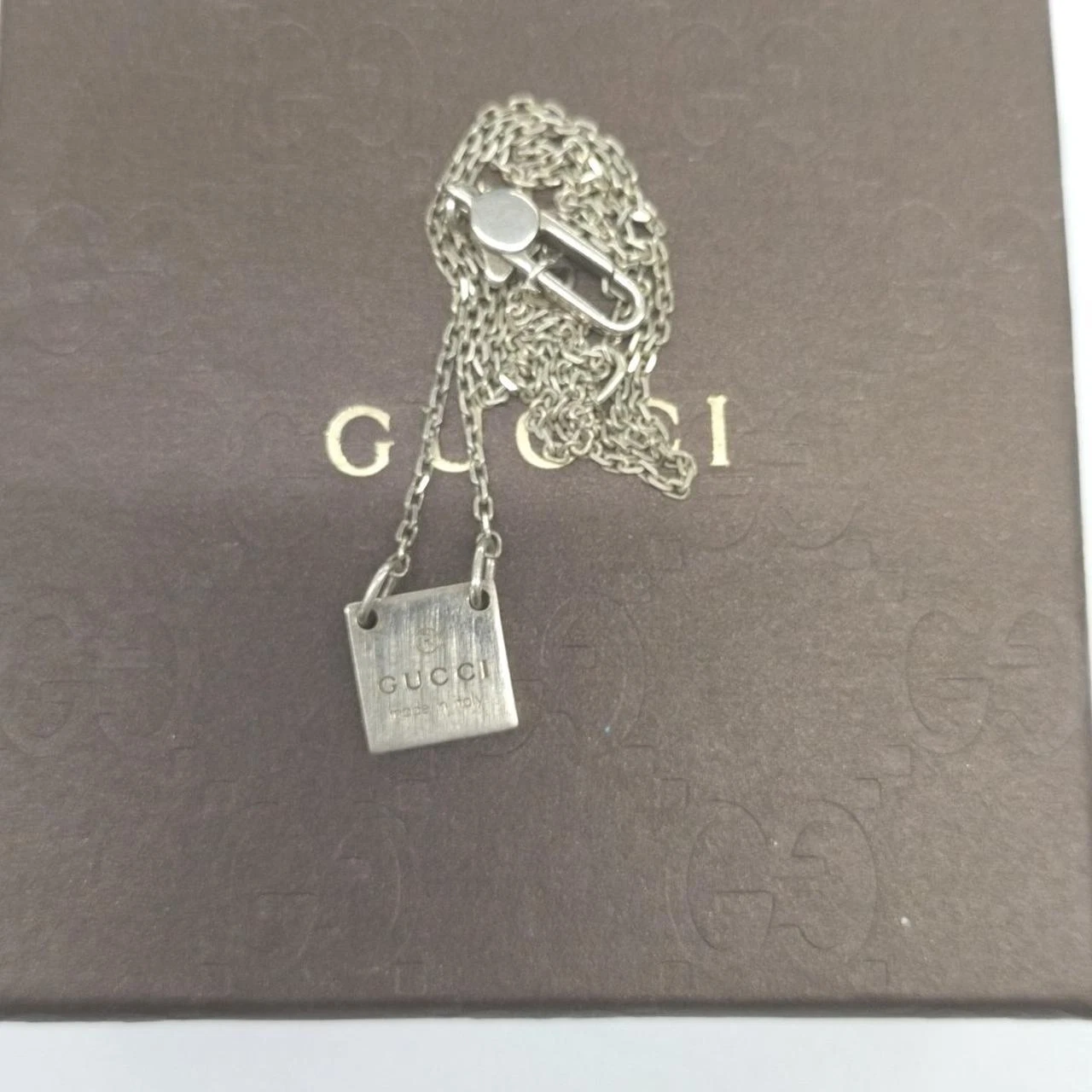 Collana Etichetta Quadrata Argento Sterling 925 Targa Gucci Italia Dal Giappone