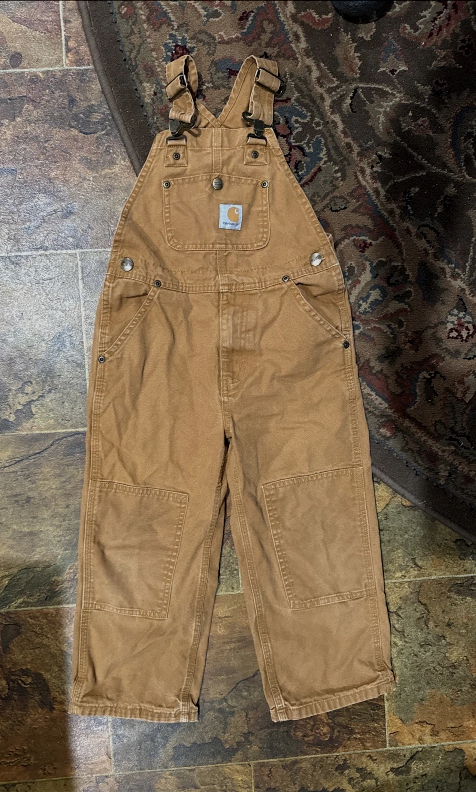 Carhartt Youth Brown Bib Overalls Double Knee Canvas Pants SZ SMALL Bibs EUC