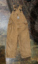 Carhartt Youth Brown Bib Overalls Double Knee Canvas Pants SZ SMALL Bibs EUC