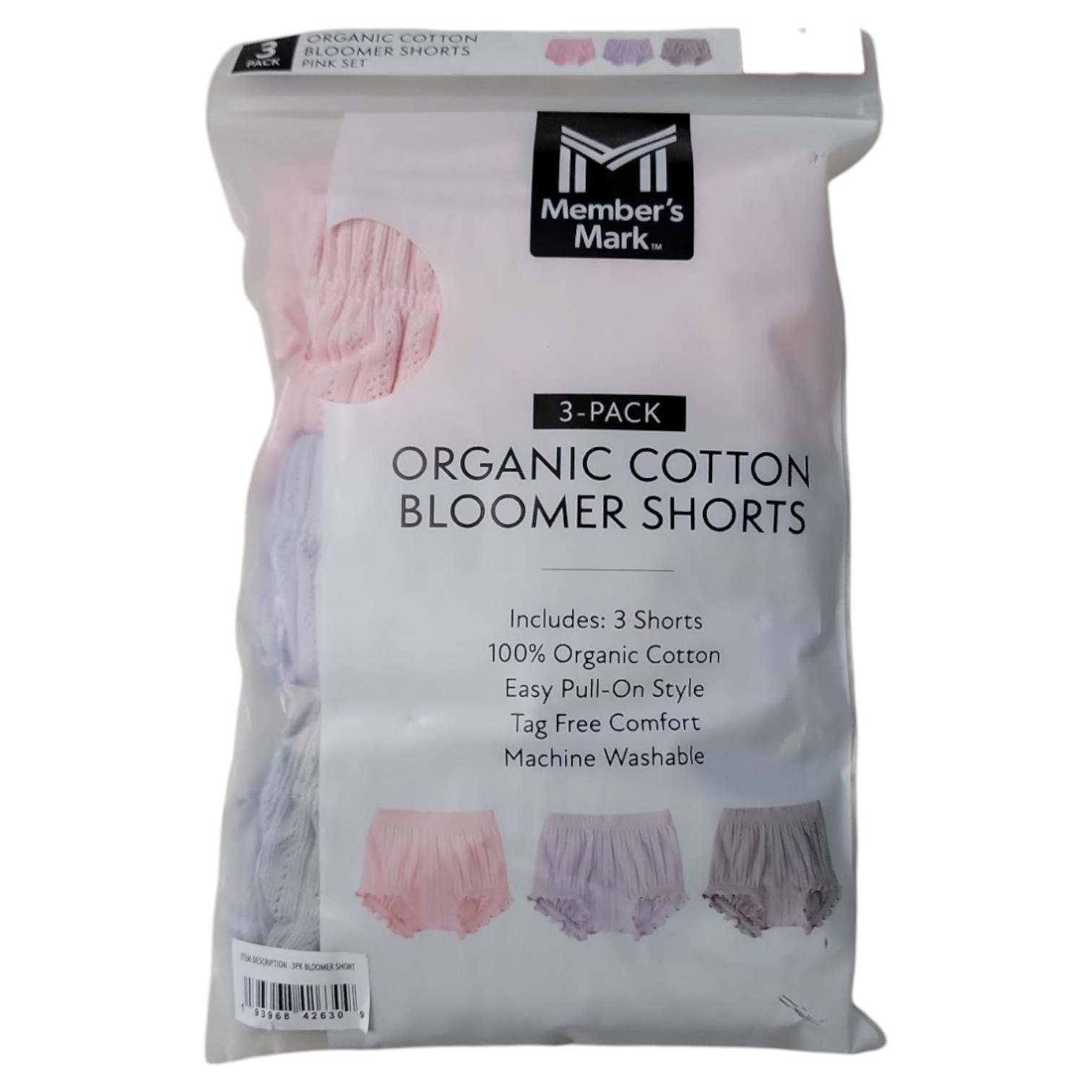 Member's Mark Baby 3-Pack Organic Cotton Bloomer Short