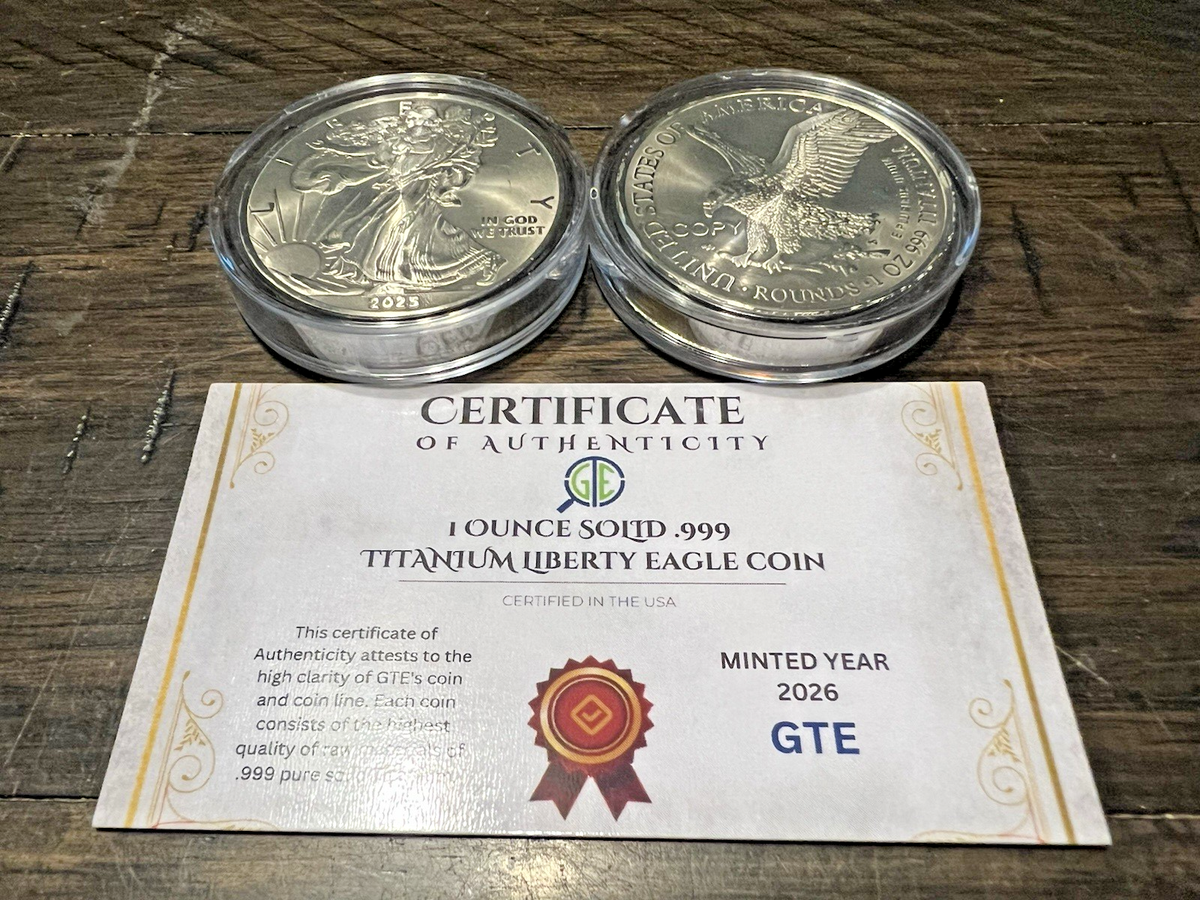 1 TROY OUNCE/OZ .999 Pure TITANIUM Walking Liberty Eagle Round in
