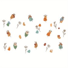 1set Boho Abstract Art Wall Sticker with and Flowers Rose Art PVC Wall