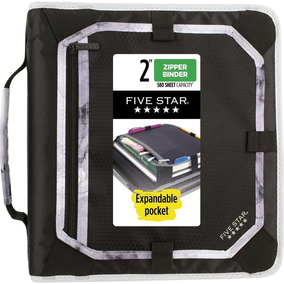 Five Star Zipper Binder 2 Inch 3-Ring Round Rings 580 Sheet Capacity Black - Image 1 of 4