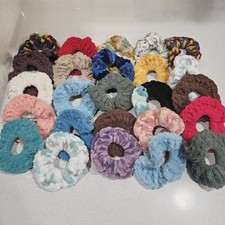 Bulk Assorted 25 Piece Lot Mixed Color Handmade Crochet Scrunchies Wholesale